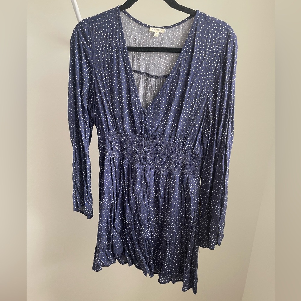 En Crème Navy polka dot dress